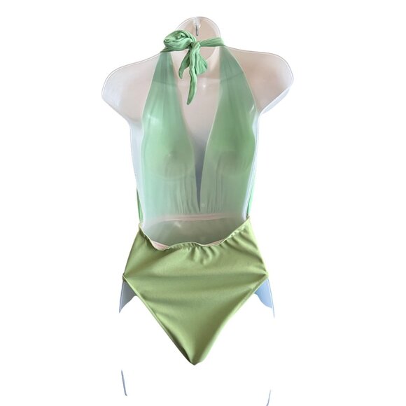 Green Halter Plunge Bodysuit Womens Size S - Picture 4 of 6